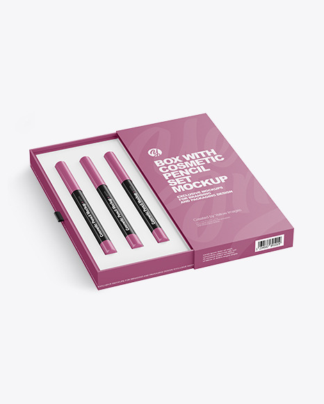 Download Box with Cosmetic Pencil Set Mockup PSD Mockups by Anastasia