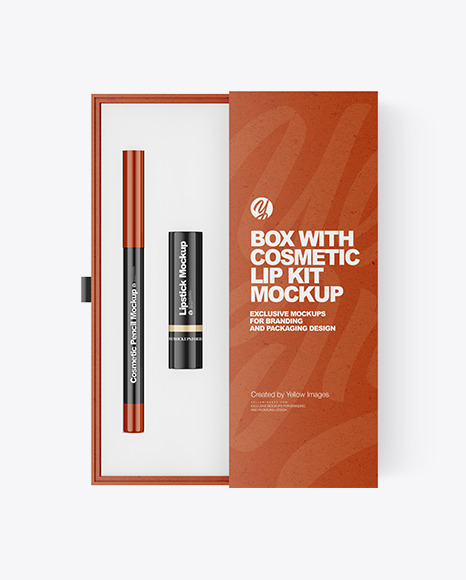 Kraft Box with Cosmetic Lip Kit Mockup