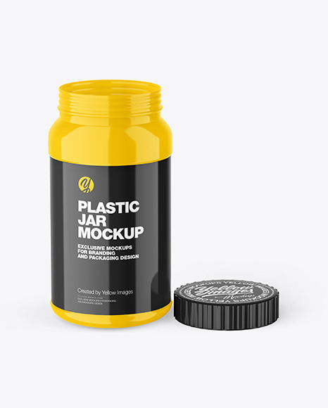 Opened Glossy Plastic Jar Mockup