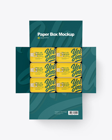 Paper Box with Fish Cans Mockup
