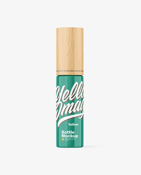 Glossy Cosmetic Bottle With Wood Cap Mockup