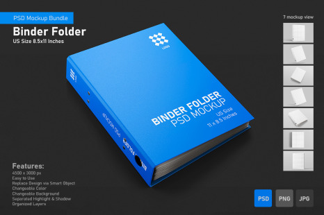 Binder Folder PSD Mockup - US Size Letter 8.5x11 Inches