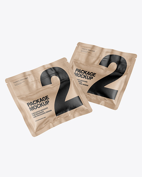 Two Glossy Kraft Pouches Mockup