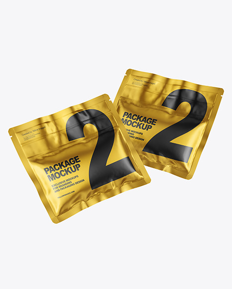Two Glossy Metallic Pouches Mockup