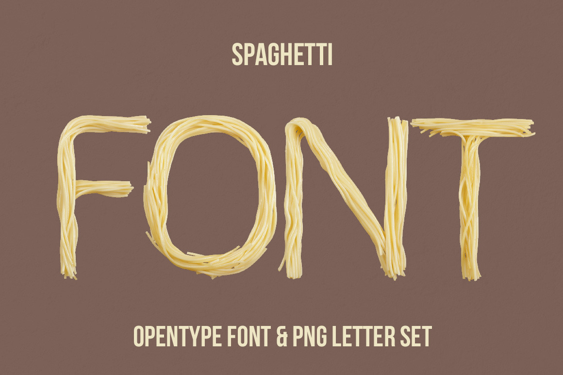 Spaghetti Font on Yellow Images Creative Store