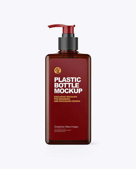 Amber Cosmetic Bottle with Pump Mockup