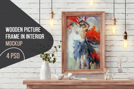 Wooden Picture Frame In Interior Mockup