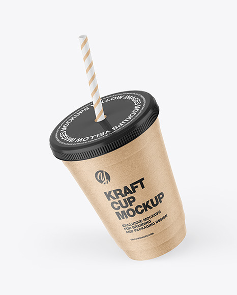 Kraft Paper Cup with Plastic Straw Mockup