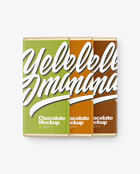 Three Chocolate Bars in Kraft Packaging Mockup