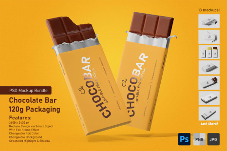 Chocolate Bars Food Packaging PSD Mockup Bundle