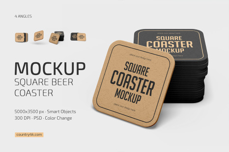 Square Beer Coaster Mockup Set