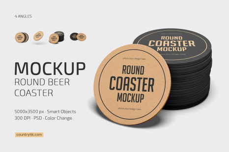 Round Beer Coaster Mockup Set