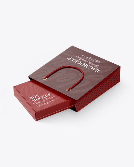 Kraft Paper Shopping Bag With Box Mockup