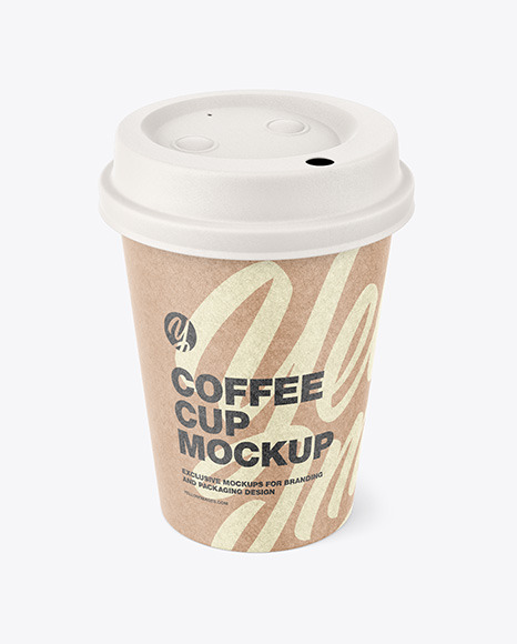 Kraft Coffee Cup with Biodegradable Lid Mockup