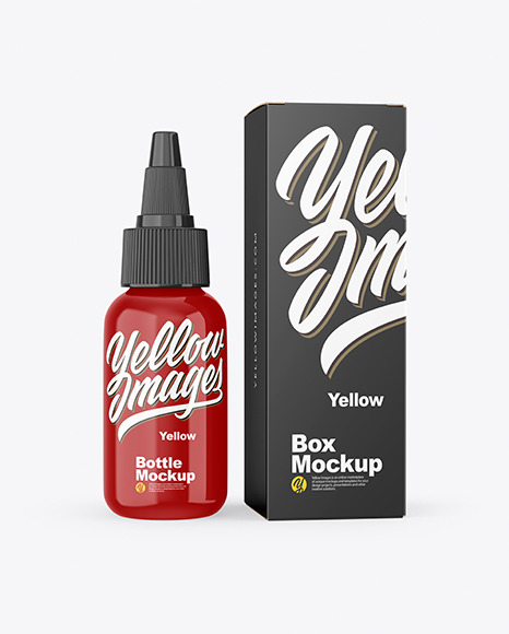 Glossy Plastic Bottle &amp; Box Mockup