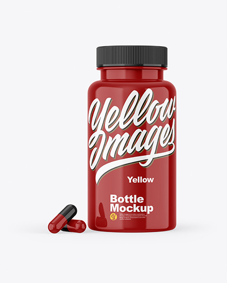 Glossy Plastic Bottle &amp; Pills Mockup