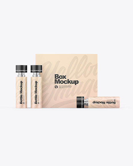 Box W/ Matte Bottles Mockup