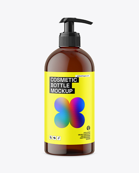 Amber Plastic Bottle with Pump Mockup