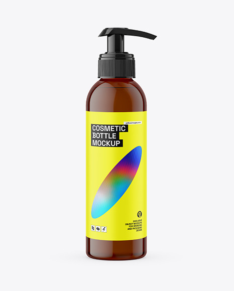 Amber Plastic Bottle with Pump Mockup