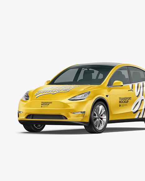 Electric Car on Charging Station Mockup - Half Side View