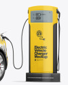 Electric Car on Charging Station Mockup - Half Side View