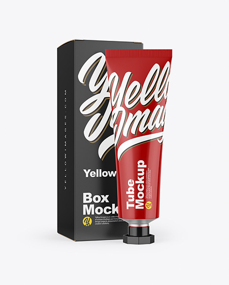 Glossy Cosmetic Tube &amp; Box Mockup