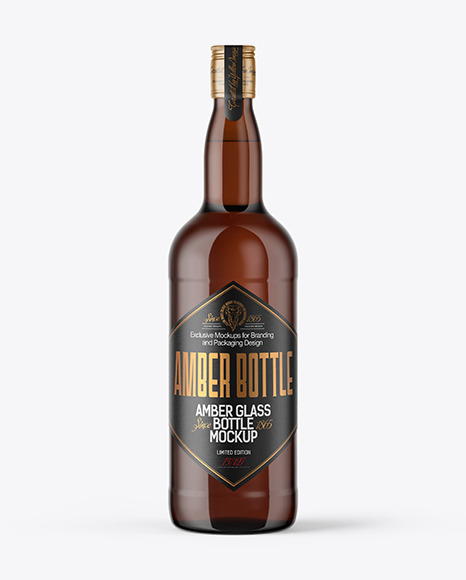 1L Amber Glass Bottle Mockup