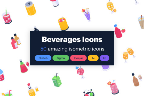 50 Isometric Beverages Icon Vector