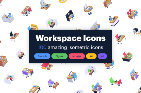 100 Isometric Workspace Icons