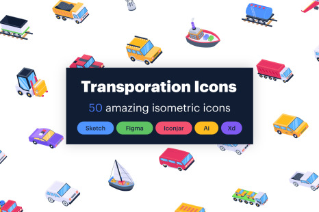 50 Isometric Transportation Icons