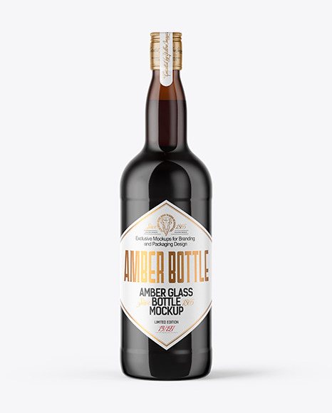 1L Amber Glass Bottle Mockup