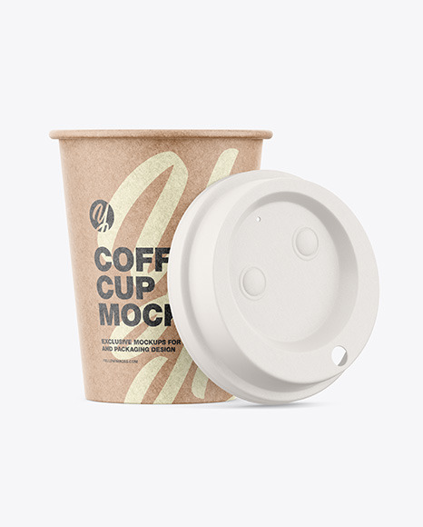 Kraft Coffee Cup with Biodegradable Lid Mockup