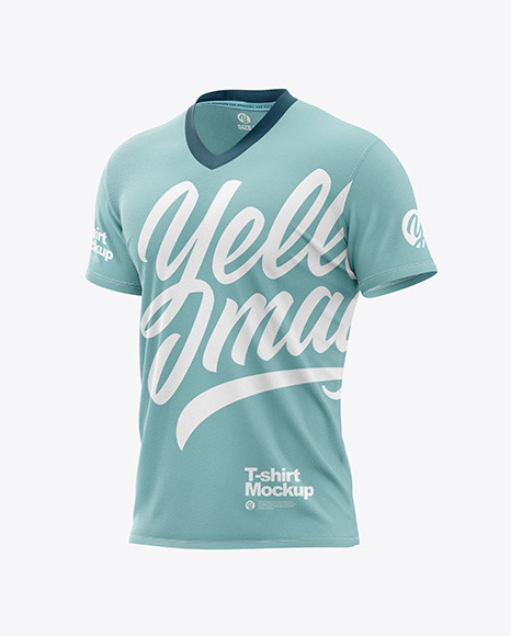 V-Neck Men&#039;s T-Shirt Mockup - Half Side View