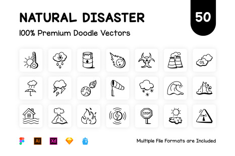 50 Flat Natural Disaster Vector Icons