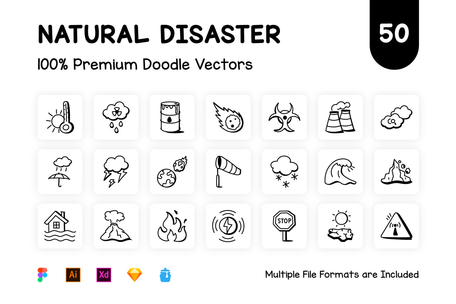 50 Flat Natural Disaster Vector Icons
