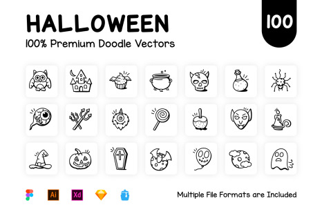 Set of Scary Doodle Halloween Icons