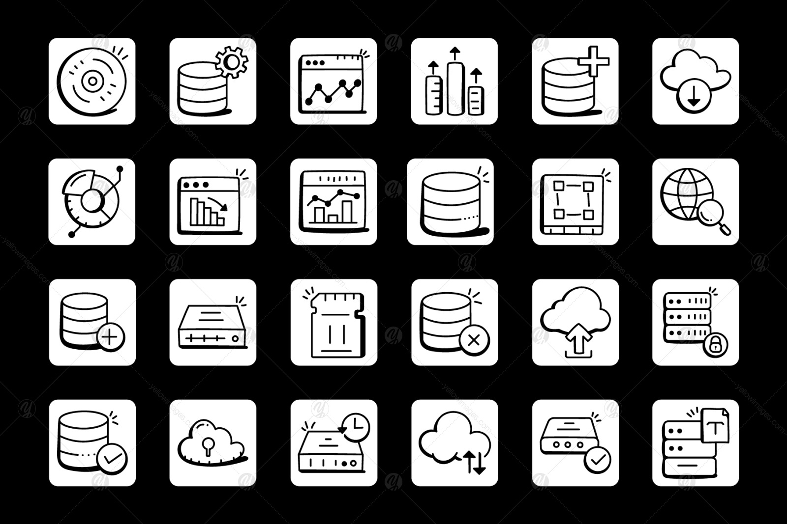 Set Of 230 Doodle Data Icons On Yellow Images Creative Store