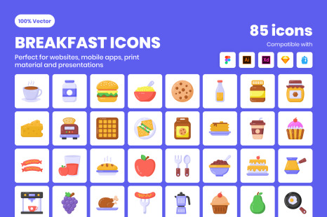 Flat Detailed Breakfast Icons