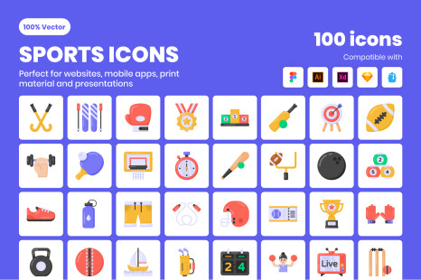 100 Sports Flat Vector Icons