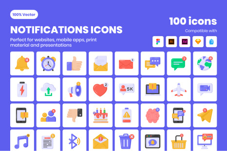 100 Flat Detailed Notifications Icons