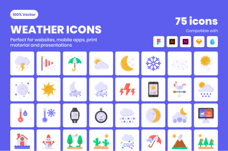 Flat Detailed Weather Icons Collection