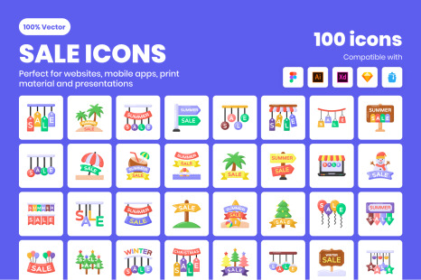Pack of Flat Shopping Sale Icons