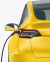 Electric Car on Charging Station Mockup - Back View