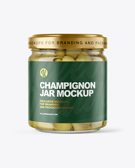 Clear Glass Jar with Champignons Mockup