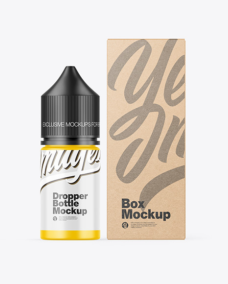 Matte Dropper Bottle w/ Kraft Box Mockup