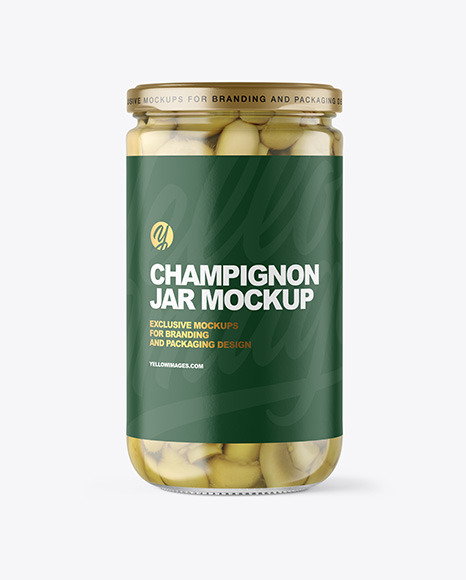 Clear Glass Jar with Champignons Mockup
