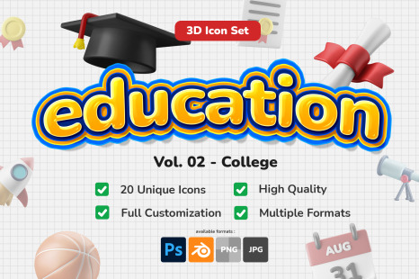 3D Icon Set - Education Vol. 02 College Theme