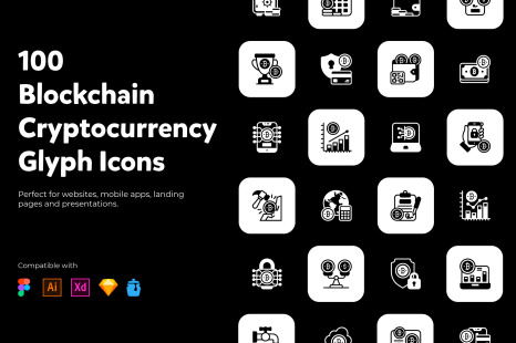 Cryptocurrency and Digital Currency Solid Vectors Set