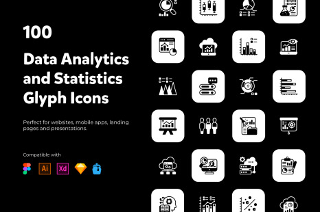 Data Analytics and Statistics Solid Icons Set