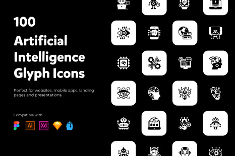 Artificial intelligence Solid Icons Set